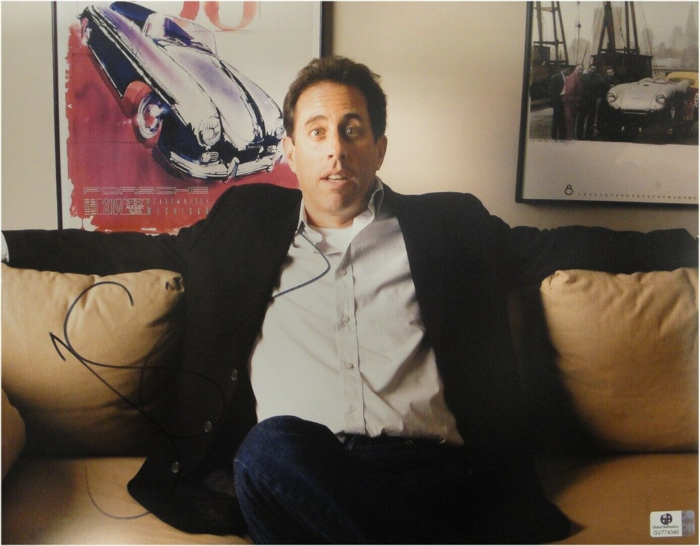 Jerry Seinfeld Signed Autographed 11X14 Photo Poster painting Comedian on Couch JSA U16749