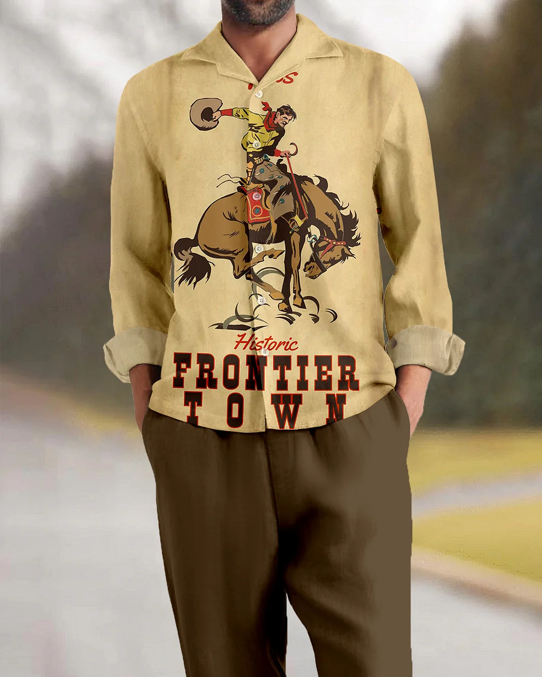 Suitmens Men's Nostalgic Equestrian Pattern Long Sleeve Suit-0007