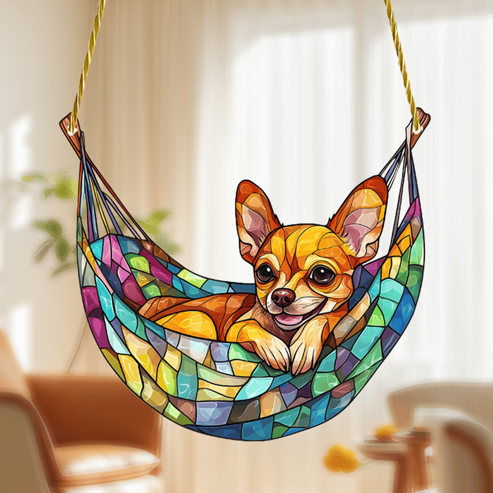 Snuggle Chihuahua Stained Art Ornament (8 inches) 