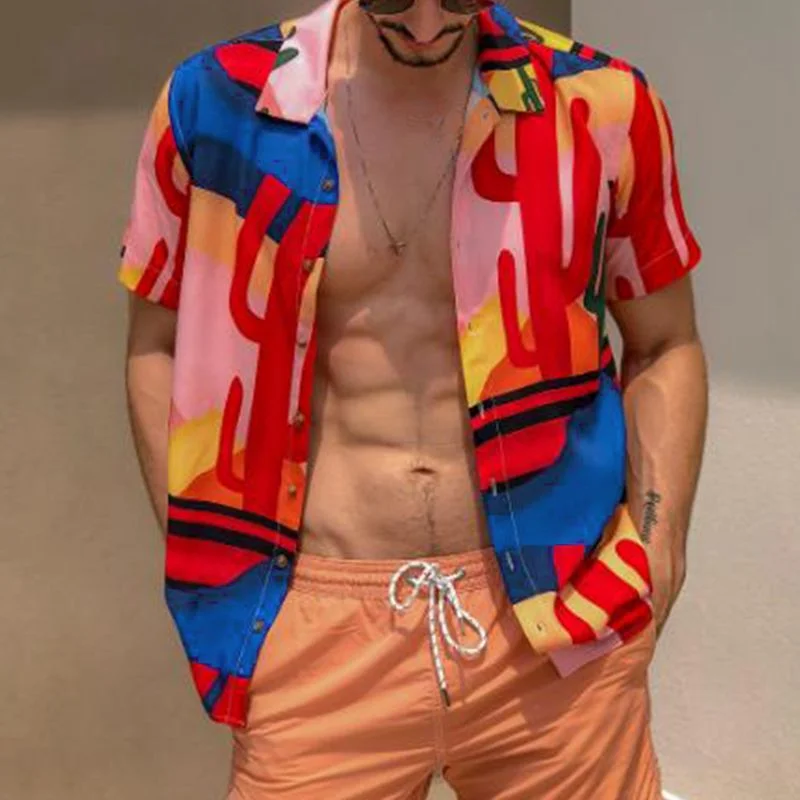Summer Printed Lapel Camisa Beach Shirts Blouses-VESSFUL