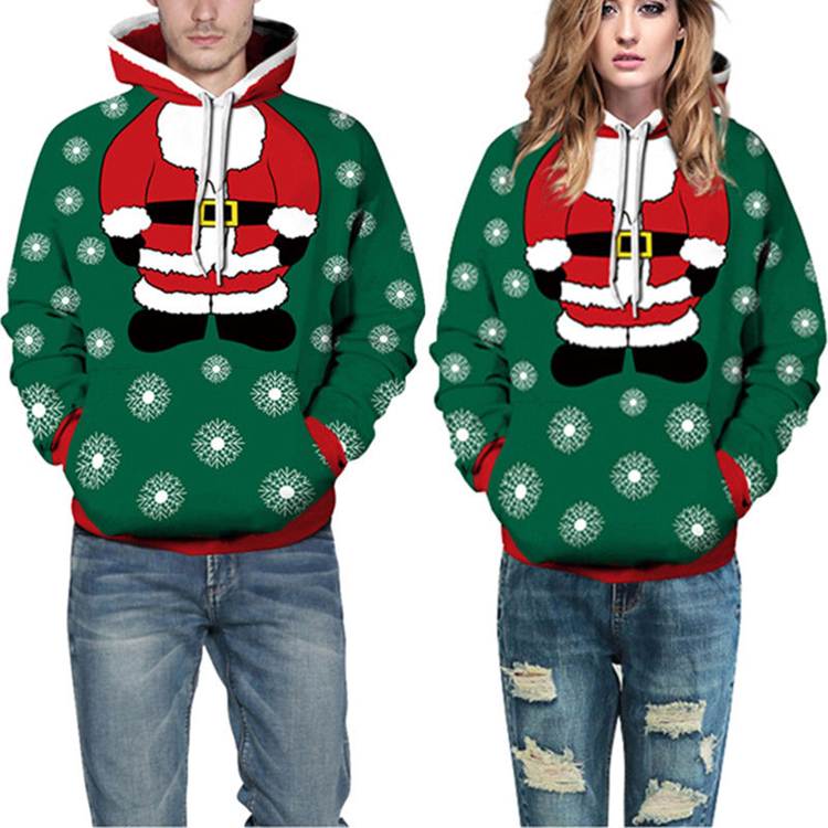 Santa Claus Pattern Men's Casual Hooded Christmas Ugly Sweatshirts-VESSFUL