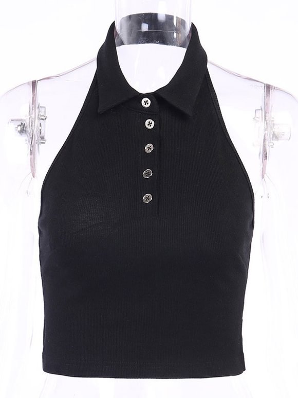 Women Gothic Tops Black  Cotton Halter Retro Tops Novameme
