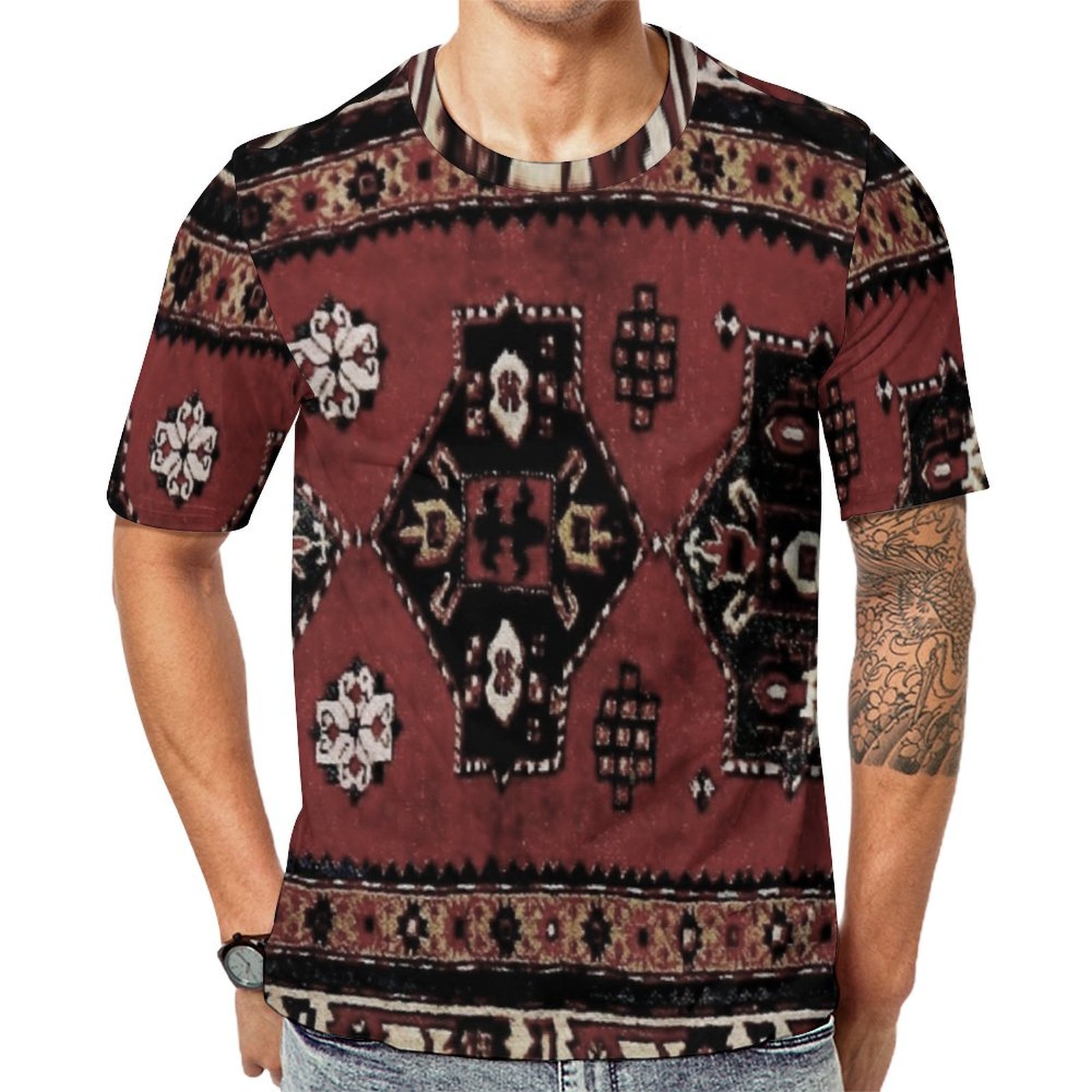 Grunge Oriental Carpet Look Tribal Short Sleeve Print Unisex Tshirt Summer Casual Tees for Men and Women Coolcoshirts