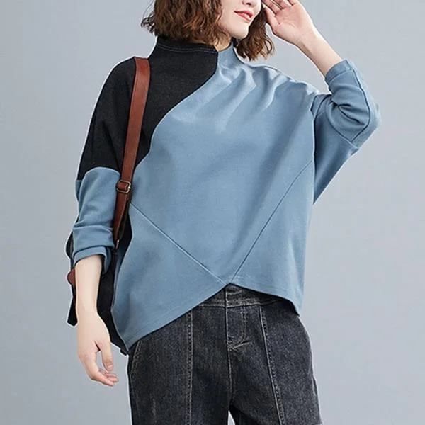 Oversized Women Casual Sweatshirt Patchwork Color Female Cotton Tops