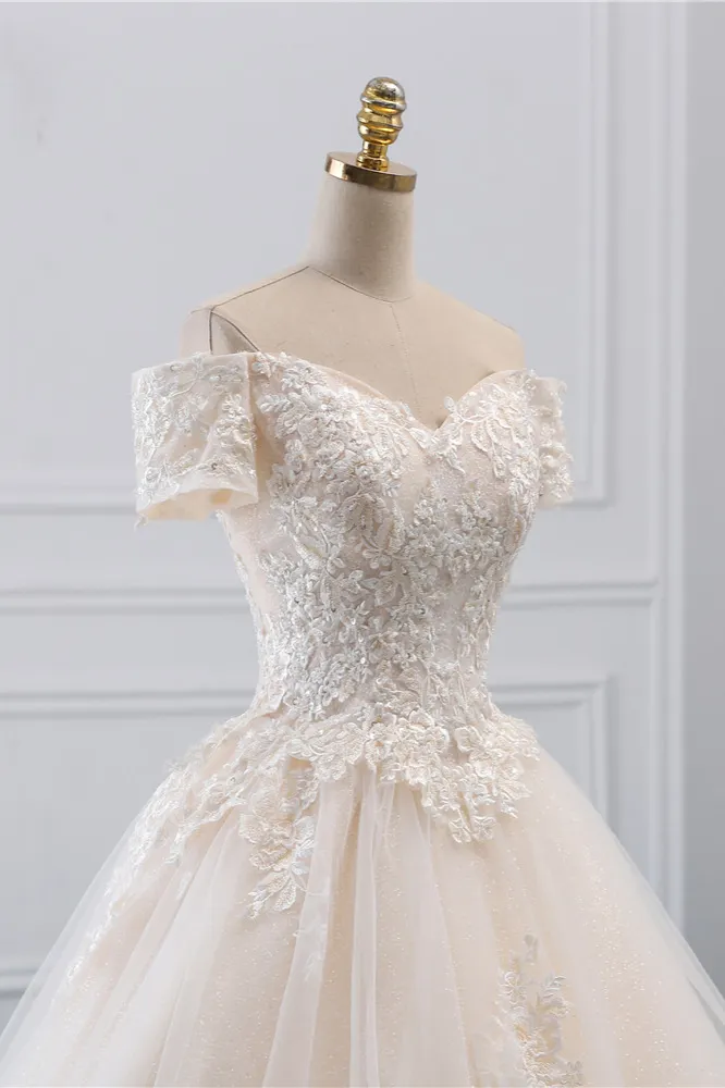Luxury Princess Off-the-shoulder Wedding Dress With Sleeves Tulle main image 1