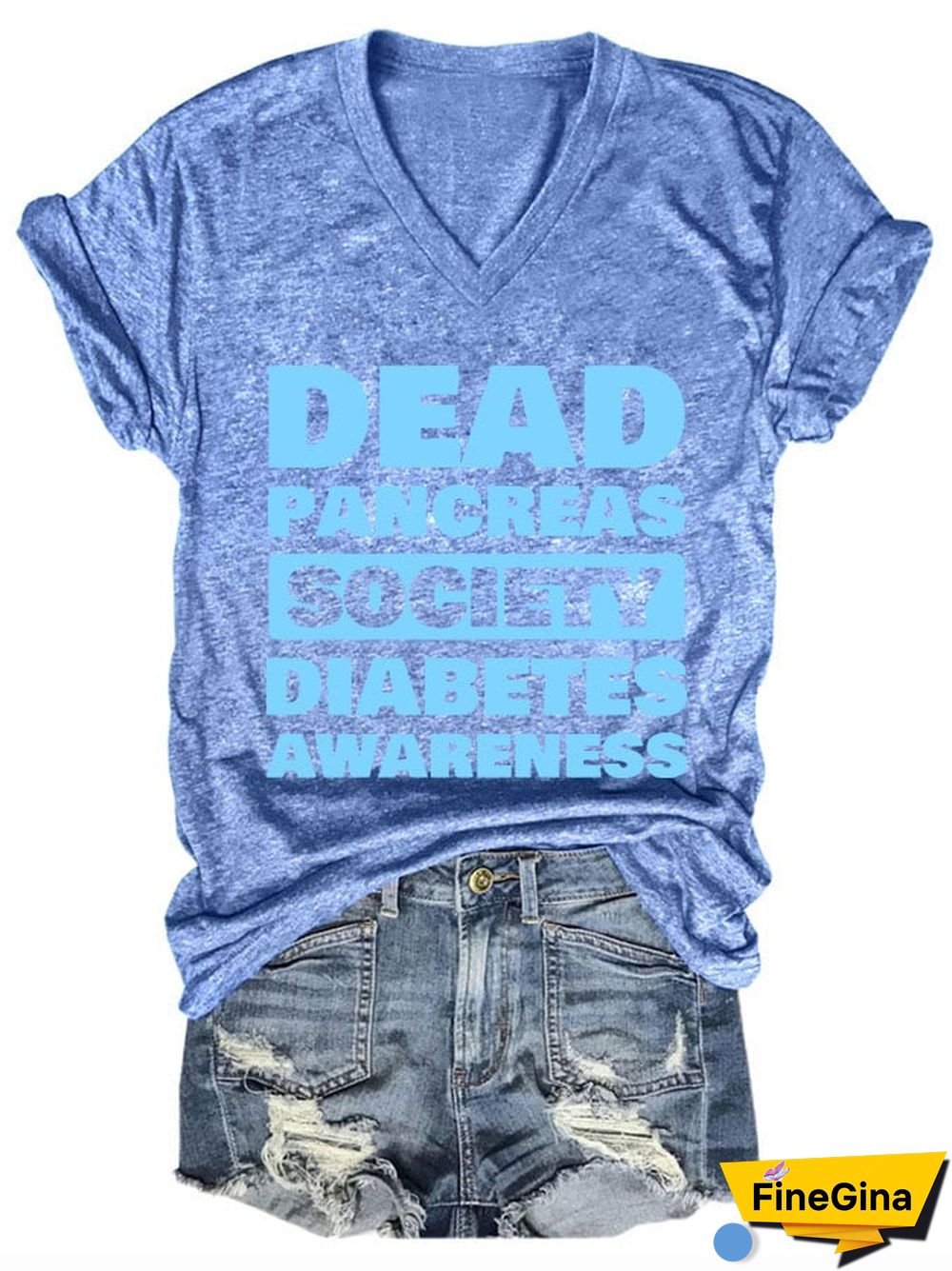Women's Casual Diabetes Awareness Dead Pancreas Society Printed Short Sleeve T-Shirt