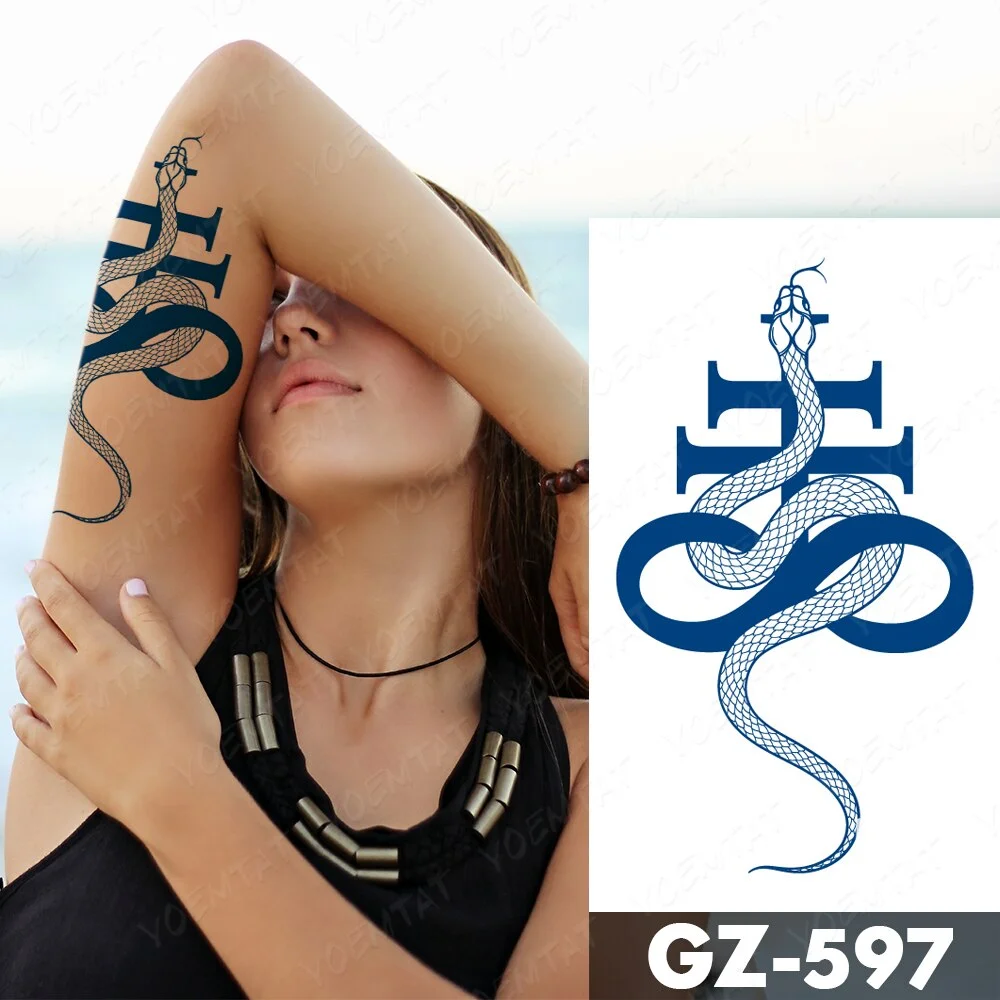 Sdrawing Juice Lasting Ink Waterproof Temporary Tattoo Sticker Genipin Herbal Tatoo Women Body Art Fake Tatto Snake Flower