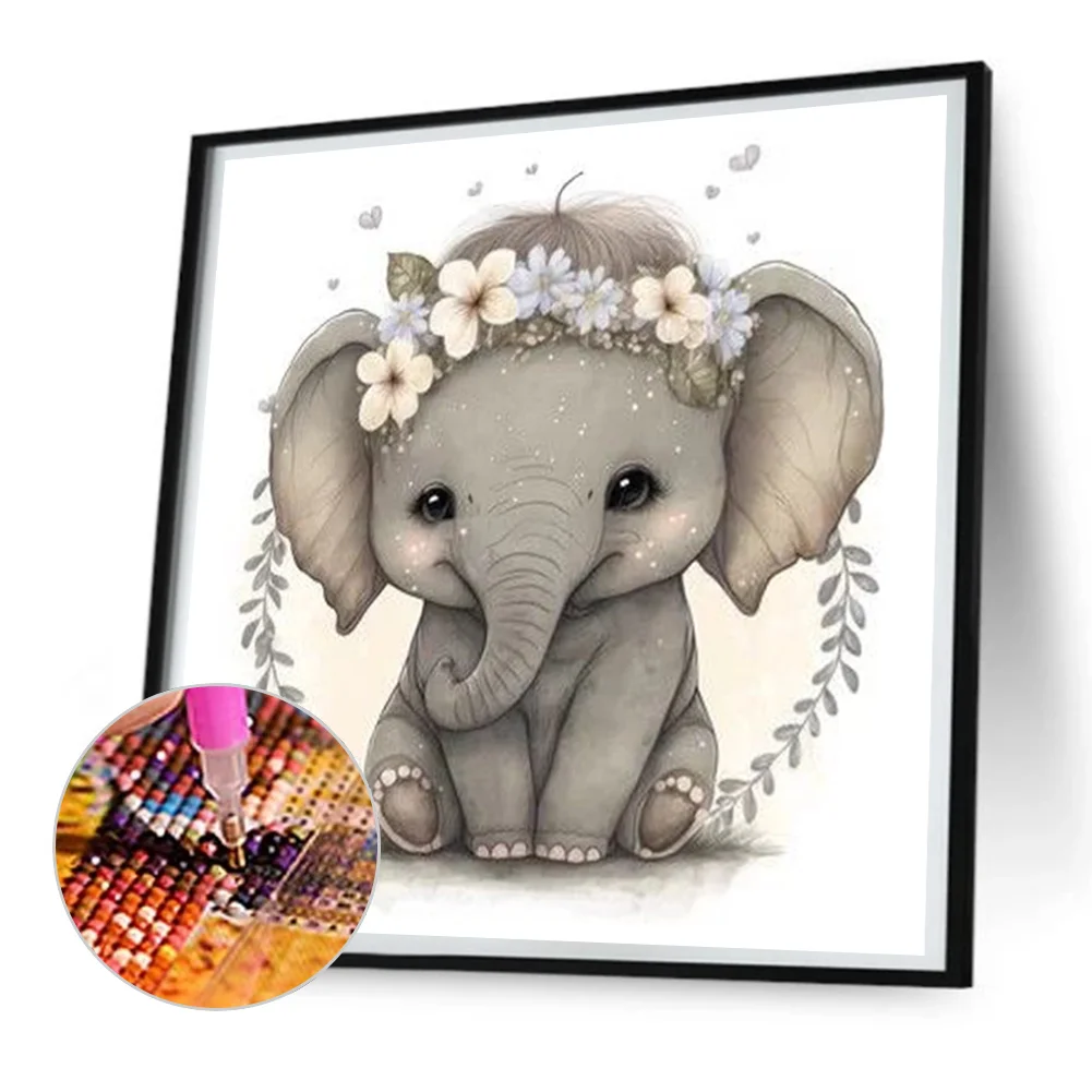 Diamond Painting - Full Round Drill - Cute Elephant(Canvas|30*30cm)