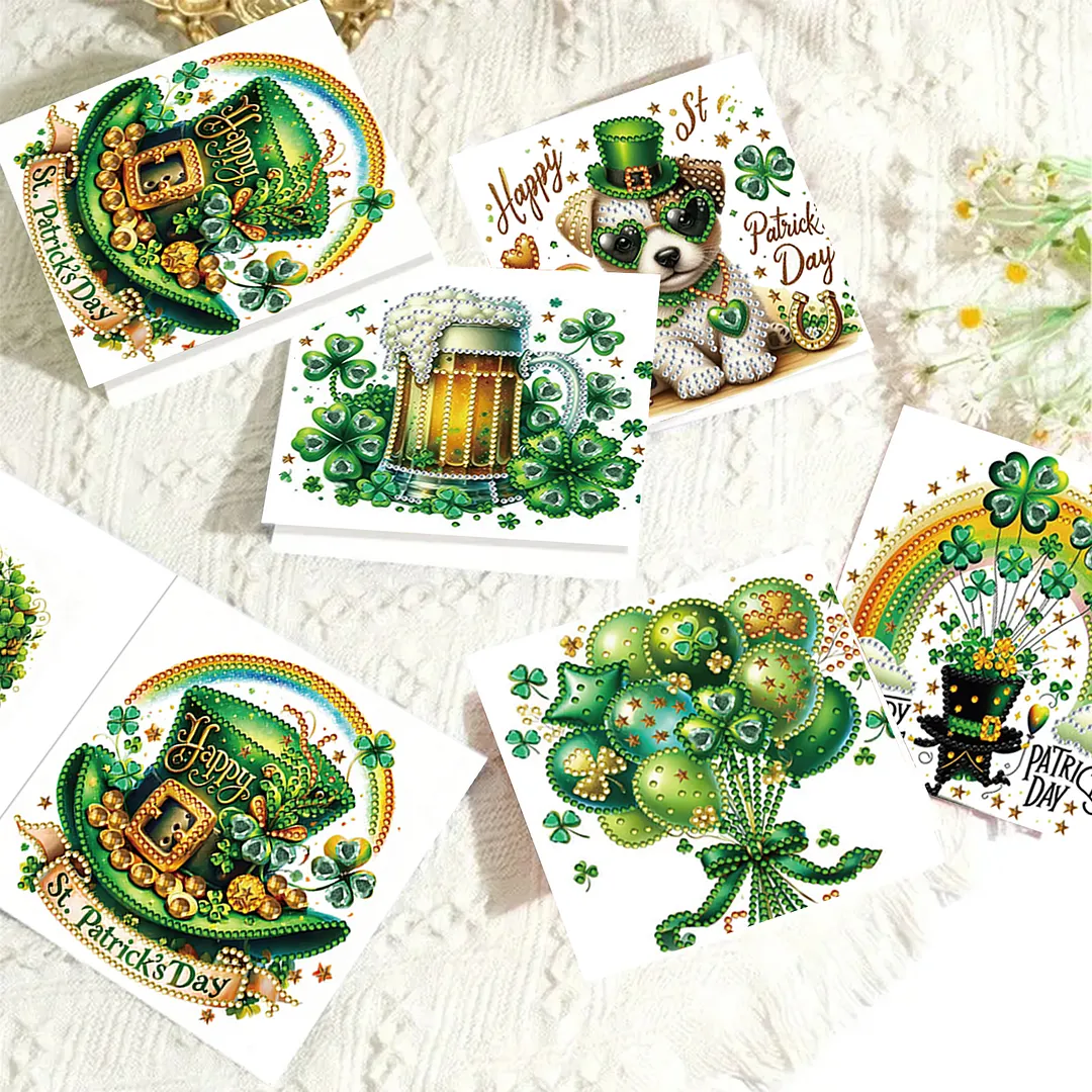 6Pcs Happy St.Patrick Day DIY Diamond Painting Greeting Card Set with Envelopes Diamond Art Handmade Cards for Beginner Adult Holiday Gifts