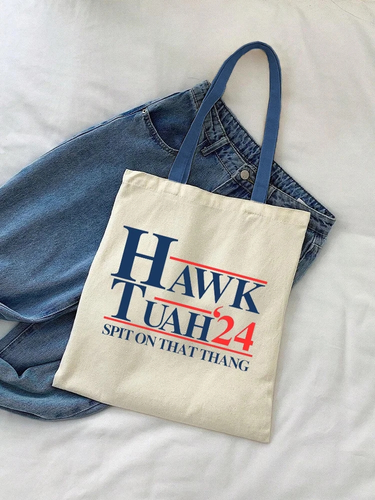 Hawk Tuah Spit On That Thang Print Canvas Tote Bag