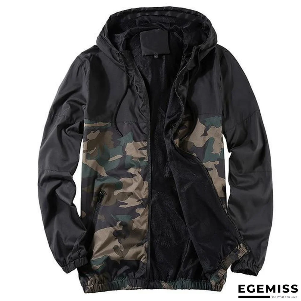 Men's New Youth Camouflage Patchwork Hood Coat Slim Fit Jacket | EGEMISS