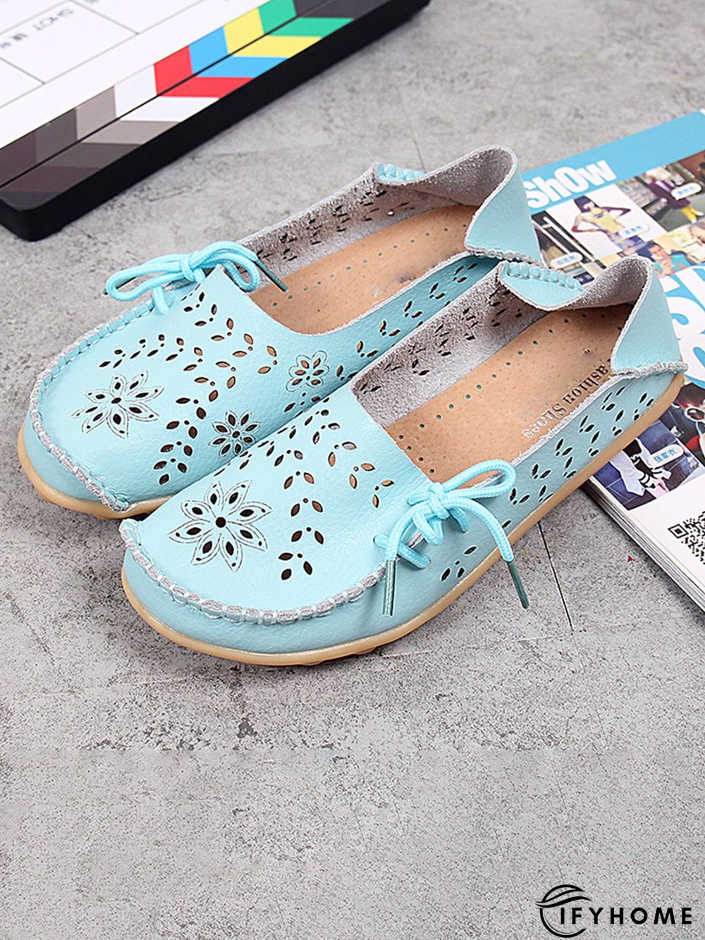 Cowhide Hollow Lace-up Portable Shoes | IFYHOME