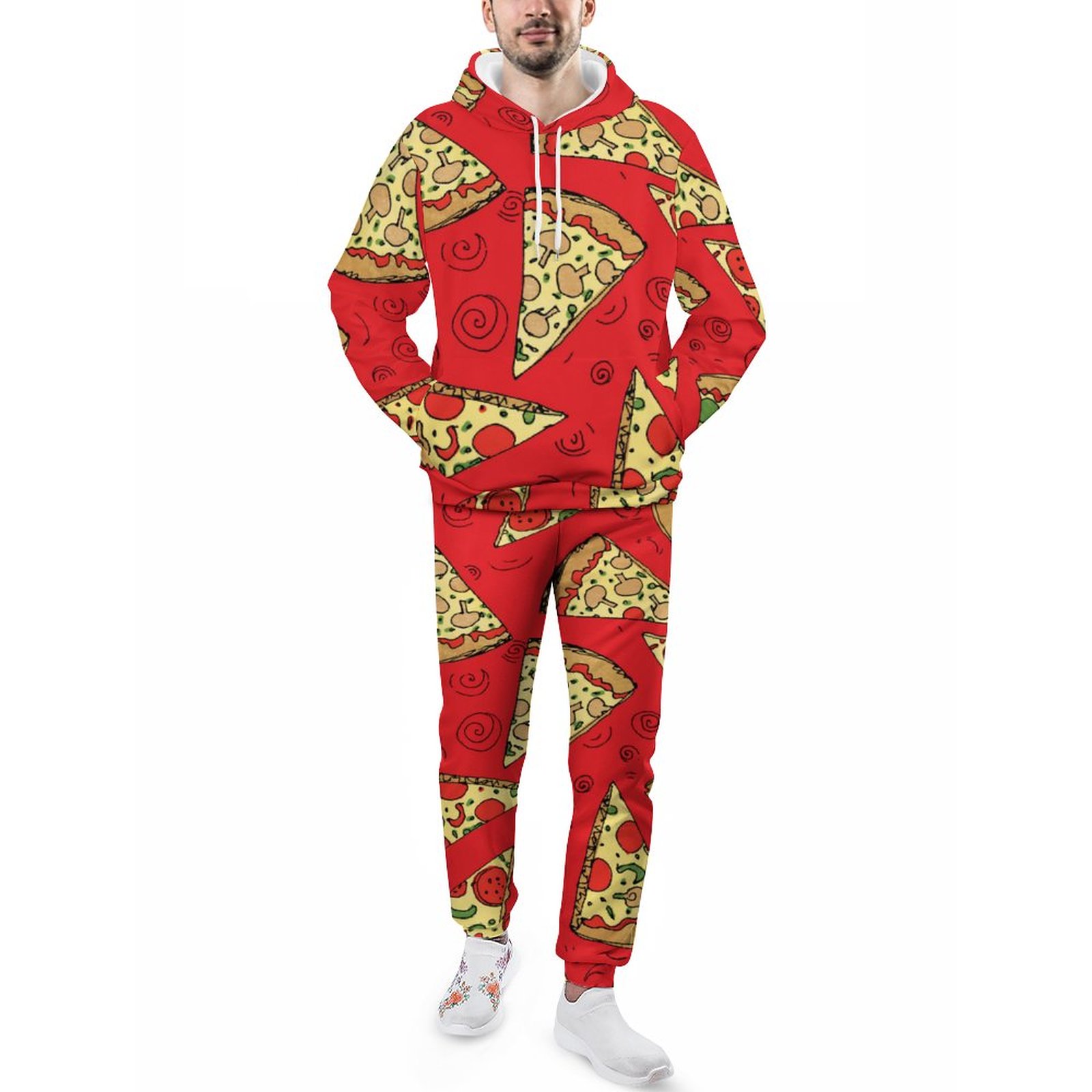 Cheese Pizza Slices Red Men's Tracksuit 2 Piece Hoodie Sweatsuit Sets Guys Streetwear Jogging Athletic Suits S-5Xl