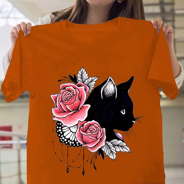 Women Graphic Cartoon Cat Animal Flower Fashion Printing Style Print Clothes Lady Tees Tops Female T Shirt Womens T-Shirt - Shop Trendy Women's Clothing | LoverChic