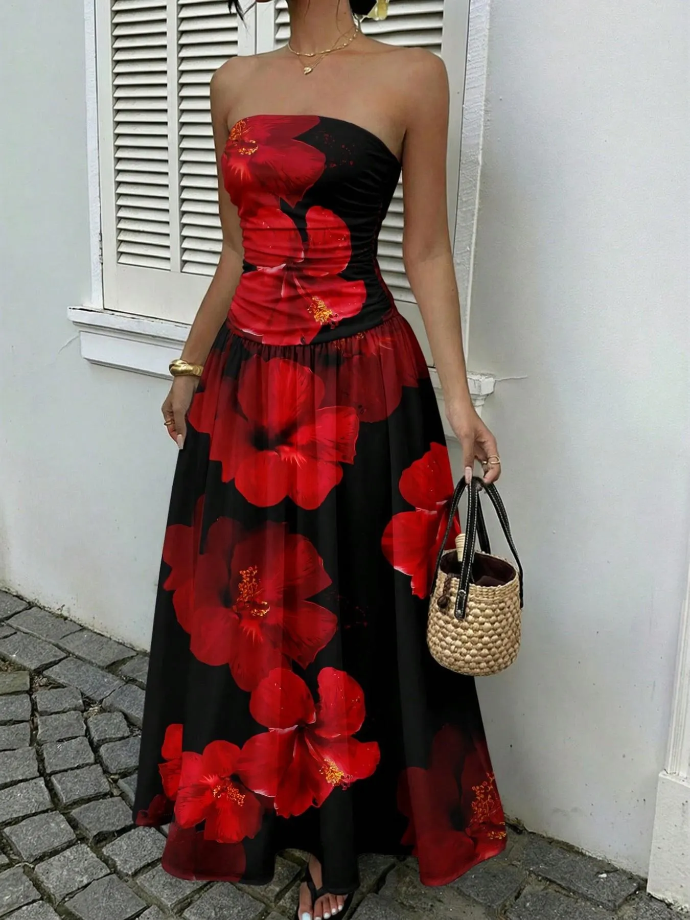 Women's Elegant Chic Fashion Polka Dot Strapless Dress, Stylish Sleeveless Maxi Dress for Parties and Casual Wear Womenswear, Elegant Evening Dress, Formal Dress