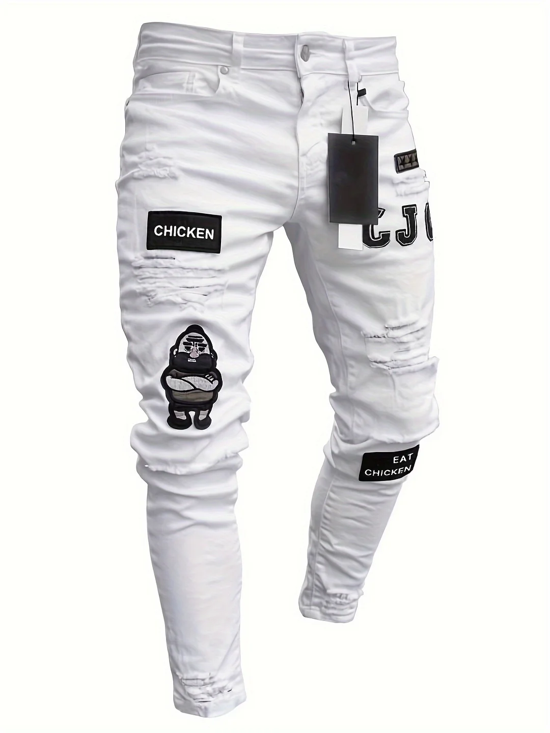Women’S Stretch Skinny Ripped Jeans - Slim Fit Distressed Denim With Patches, Elastic Waistband & Ankle, Machine Washable, White | IFYHOME