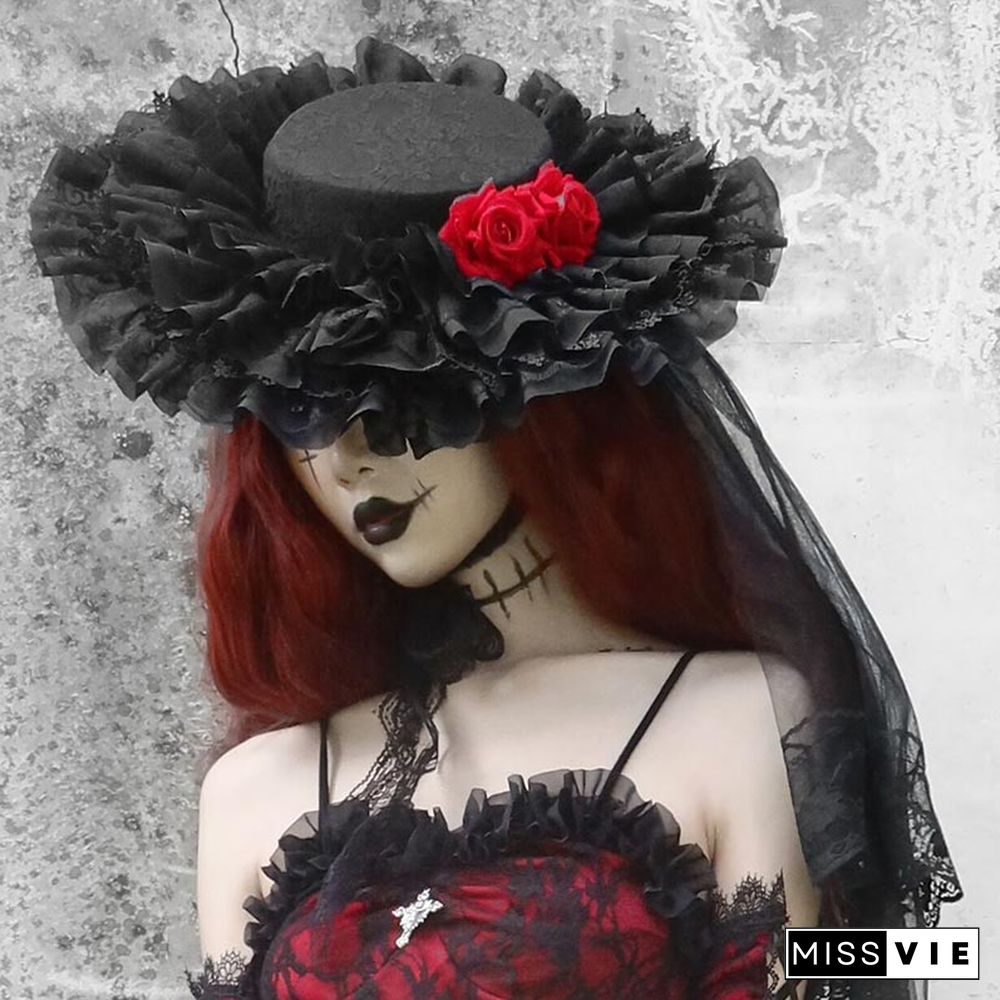 Vintage Pure Color Lace Rose Hat