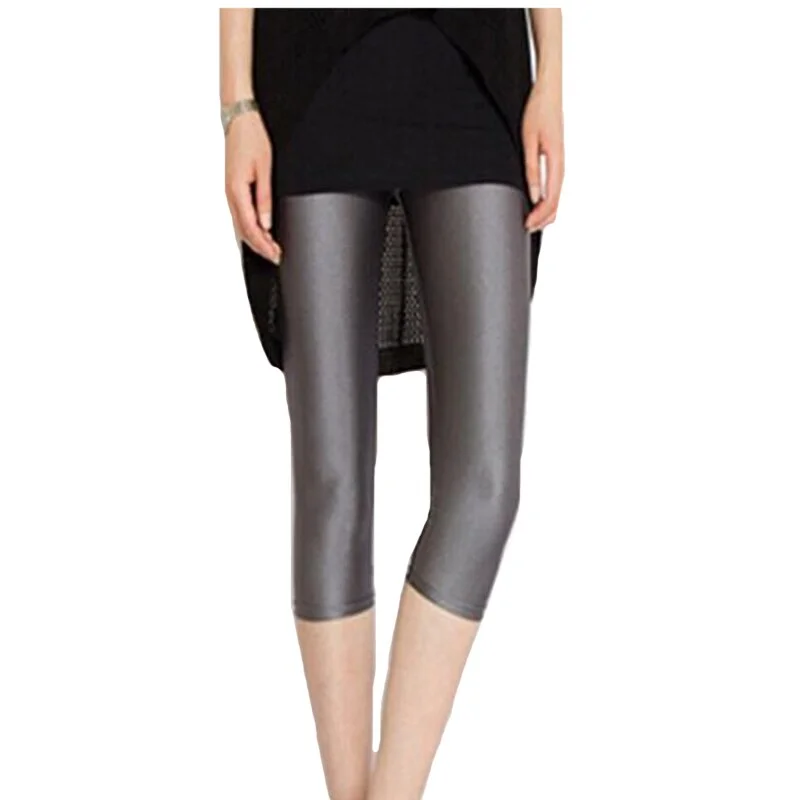 CUHAKCI Summer Fluorescent Shiny Leggings Women Spandex Shinny Pant Elasticity Casual Trousers High Waist Capris
