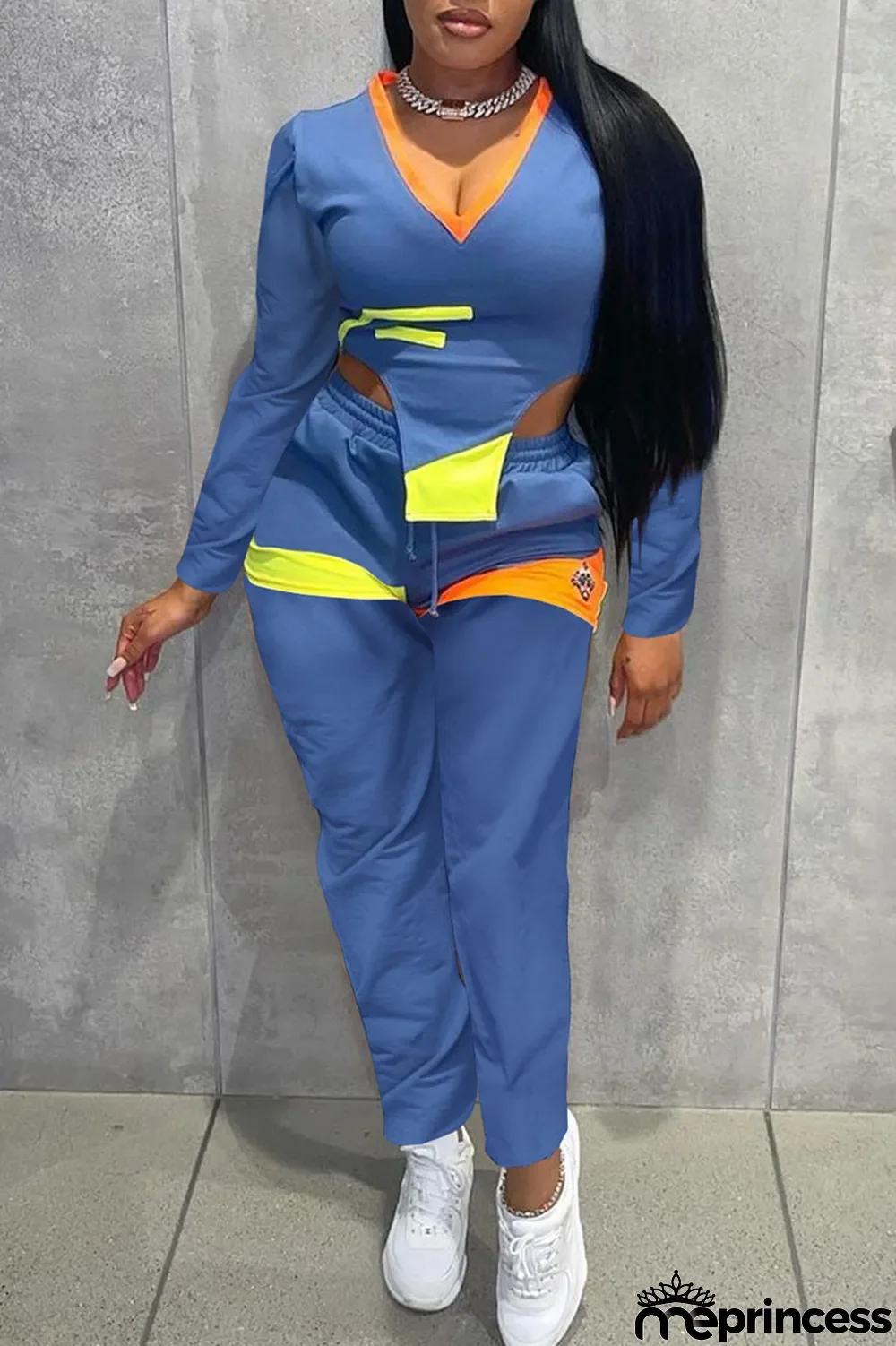 Red Casual Print Split Joint Asymmetrical V Neck Long Sleeve Two Pieces