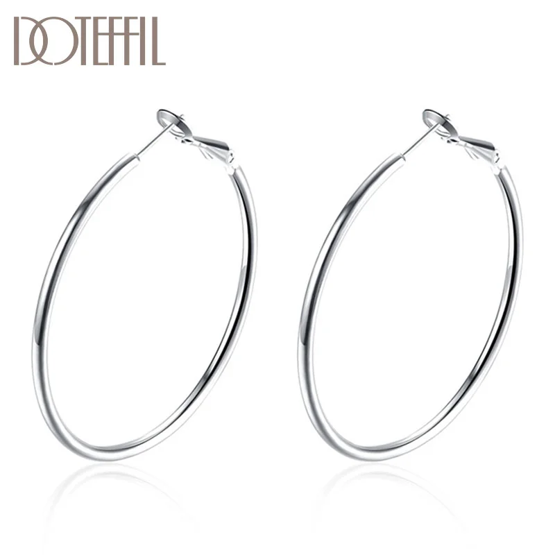 DOTEFFIL 925 Sterling Silver/18K Gold/Rose Gold Big Classic Circle Hoop Earrings Women Jewelry