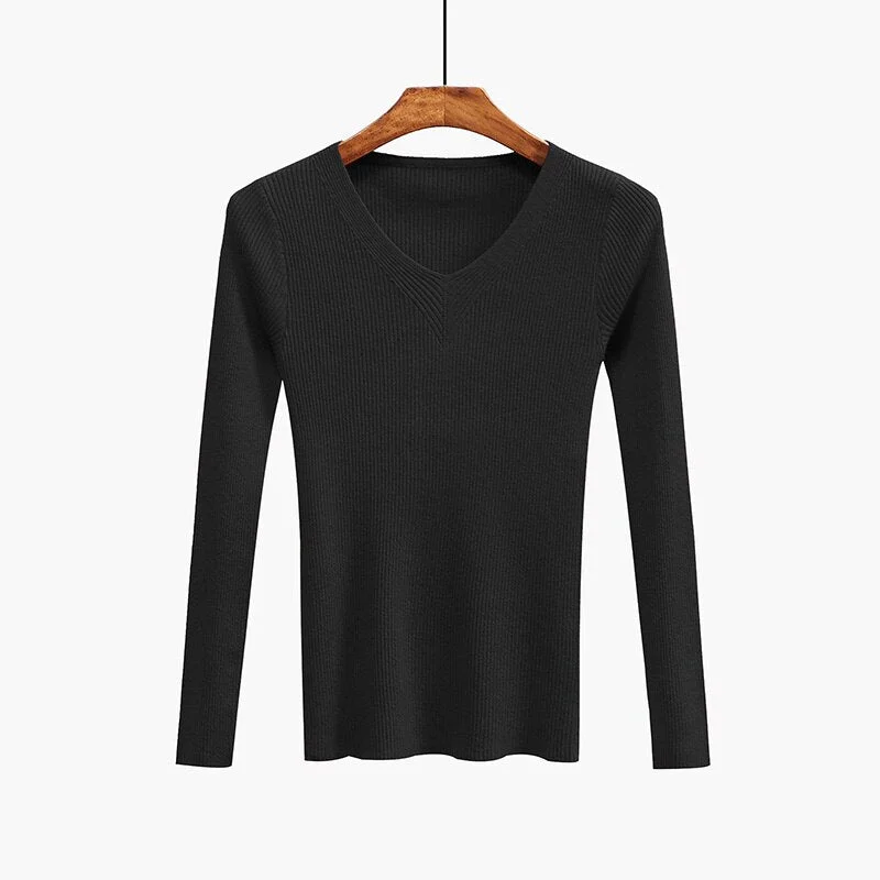 Christmas Gift V-Neck Women Sweater Slim Sexy Pullover New Autumn Winter Tops Women Knitted Pullovers Long Sleeve Shirt Female Brand