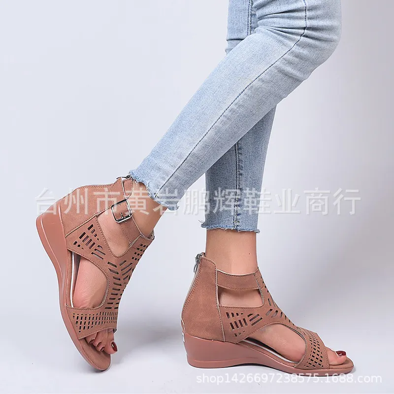 Breakj Breakj Spring And Summer New Shoes Large-Size Women's Shoes Coarse Heel Heel Shoes Hollow Fish Mouth Sandals Women