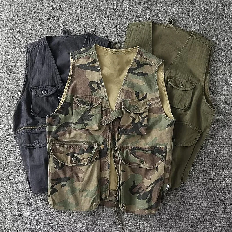American Camouflage Outdoor Canvas Tactical Multi-Pocket Tooling Vest