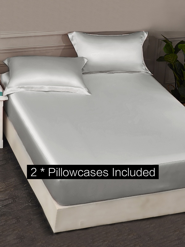 Gray Single Side Mulberry Silk Fitted Sheet Set REAL SILK LIFE