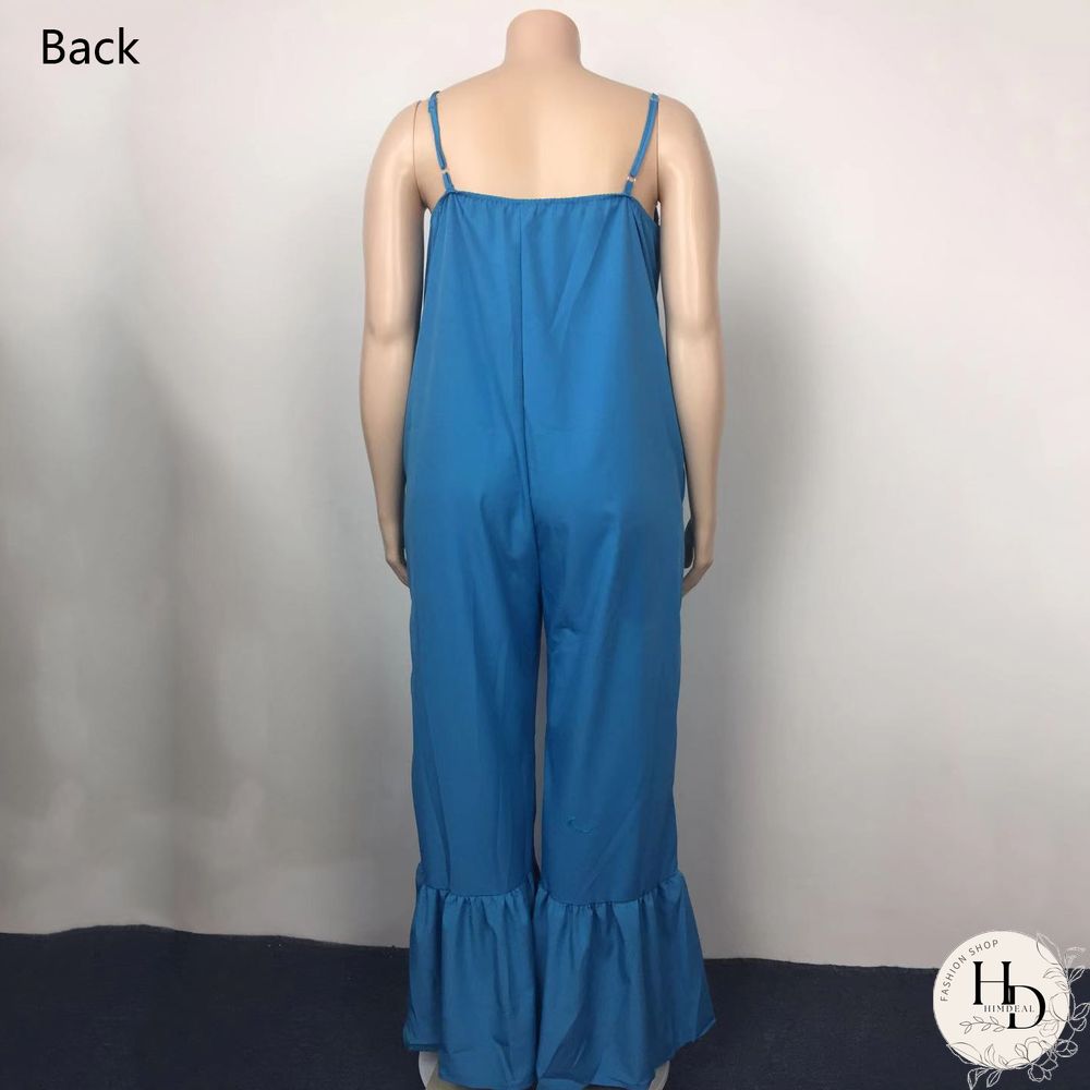 New Loose Jumpsuits & Rompers Women Spaghetti Strap Flare Pants Fashion High Street Wear Clothes Long Rompers & Overalls