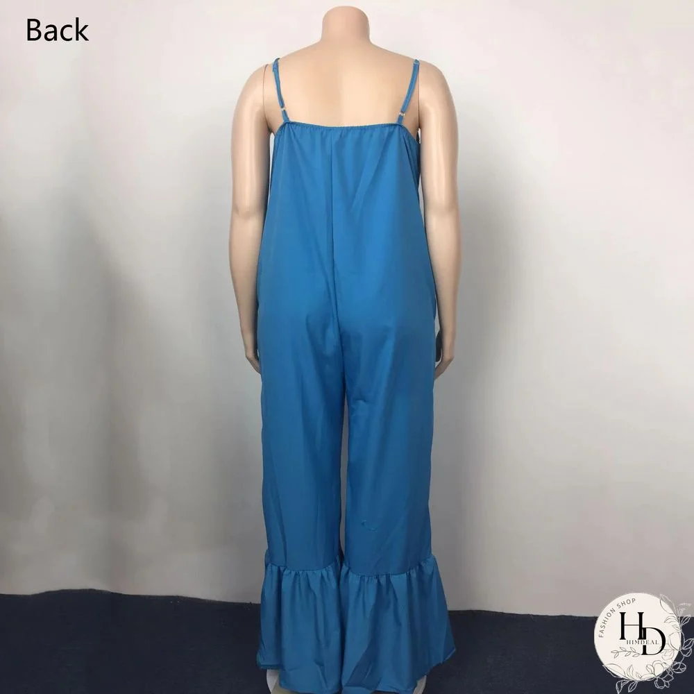 New Loose Jumpsuits & Rompers Women Spaghetti Strap Flare Pants Fashion High Street Wear Clothes Long Rompers & Overalls