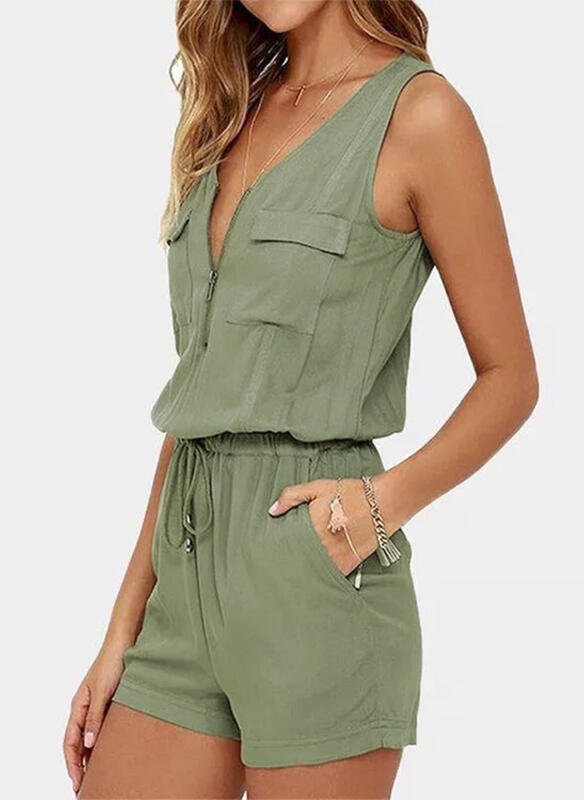 Solid V-Neck Sleeveless Casual Romper shopify LILYELF