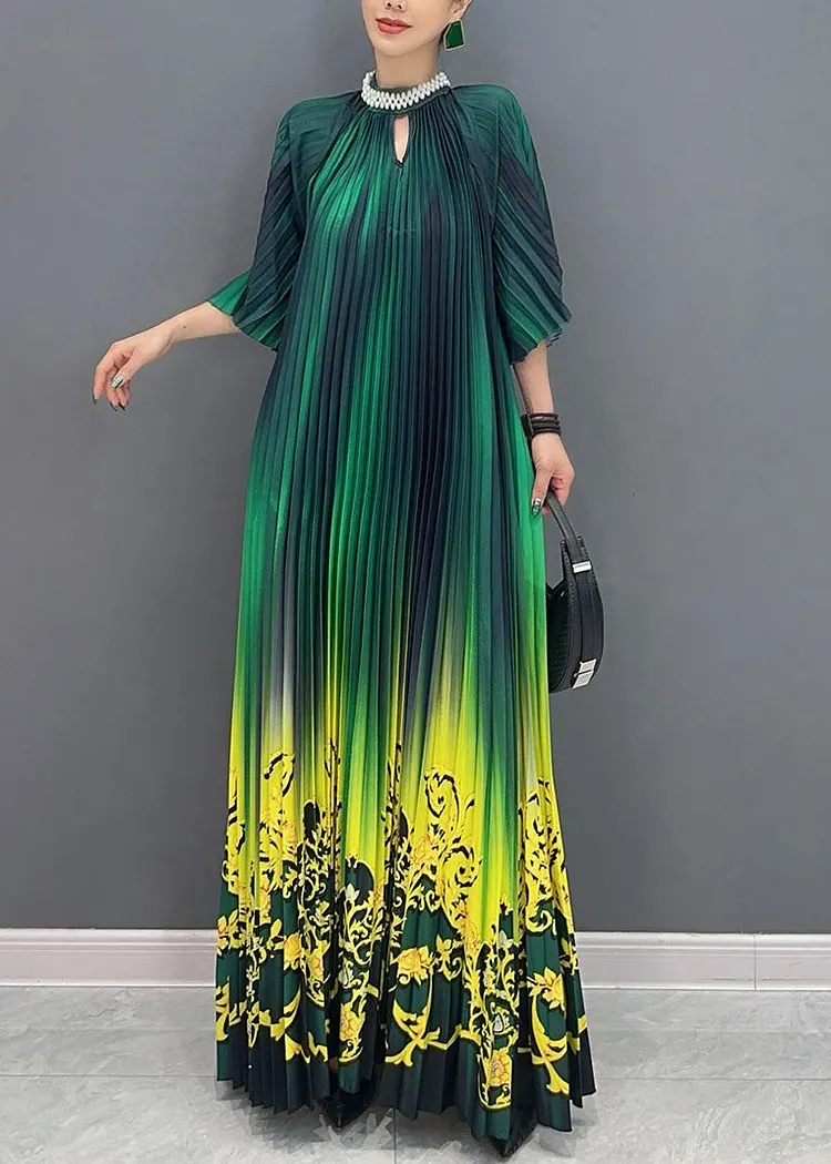 Fashion Gradient Color Green Print Long Dresses Summer