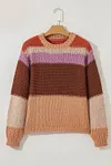 Women's Cropped Colorblock Drop Shoulder Chunky Knitted Sweater