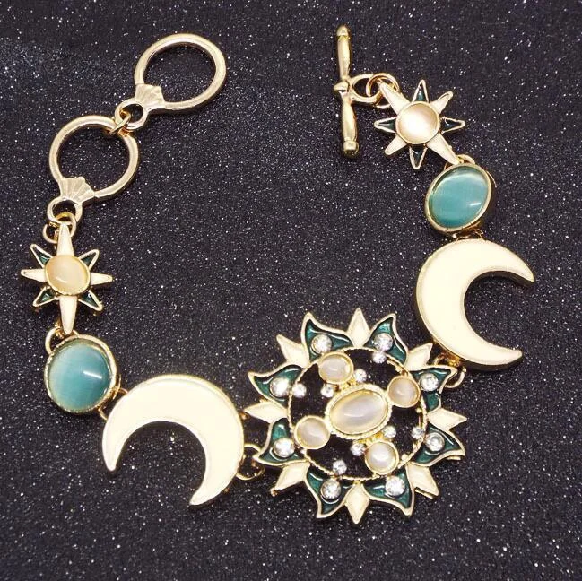 Retro opal sun crescent women bracelet-zachics