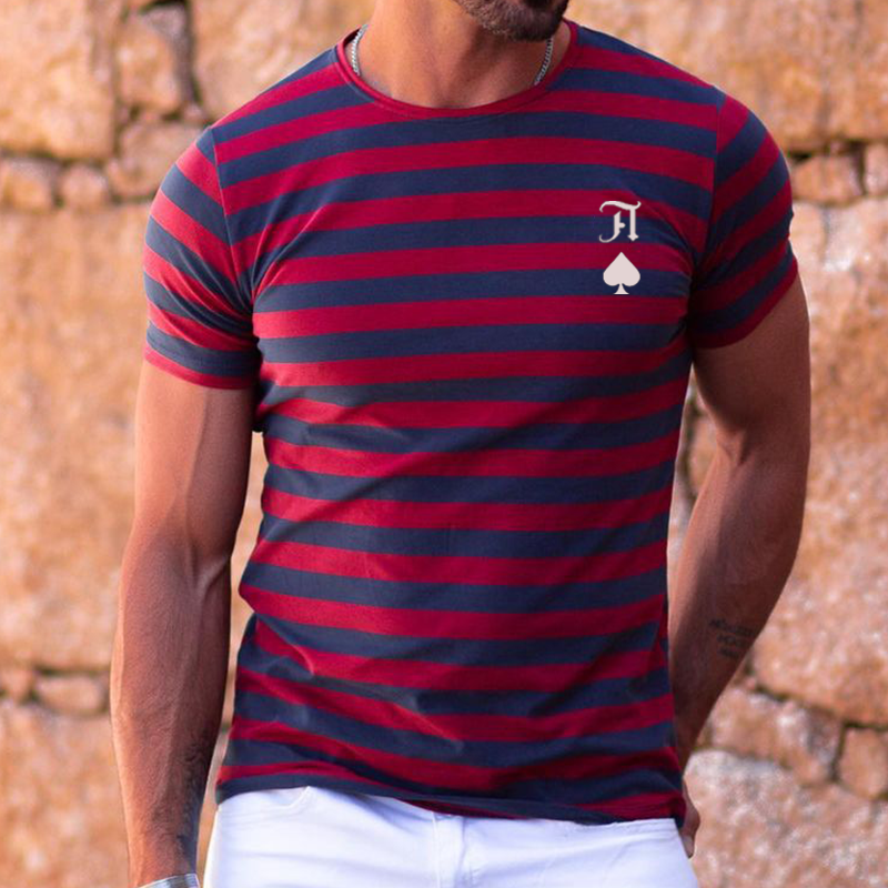Men's Fashion A Print Striped Casual Slim Fit T-Shirt