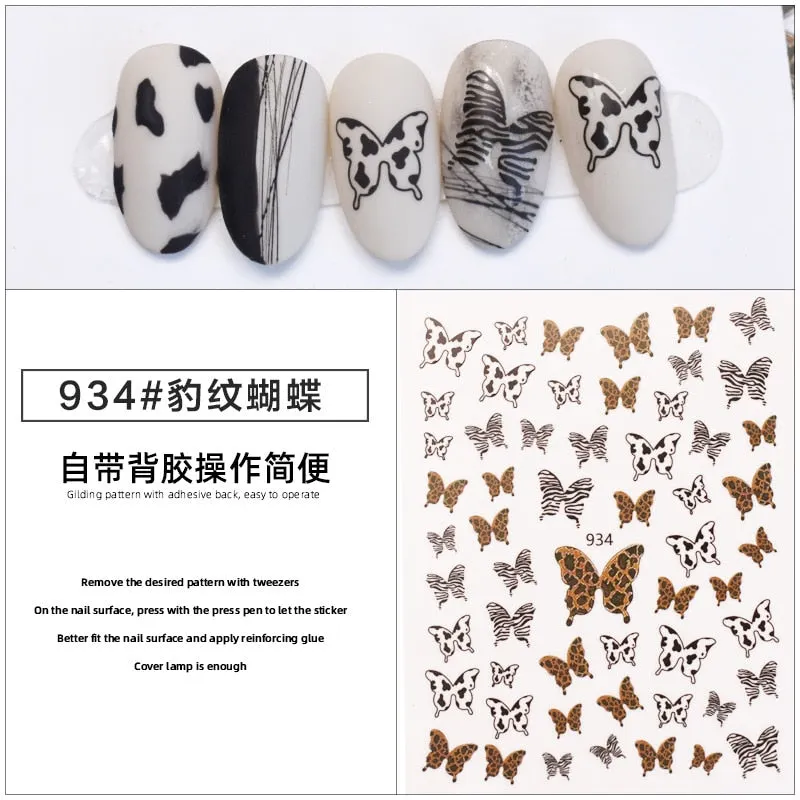1PC 3D leopardo Nail Stickers Decals Butterfly Leopard Back Adhesive Sliders Wraps Colorful DIY Nail Art Extension Decoration-Nail Inspo