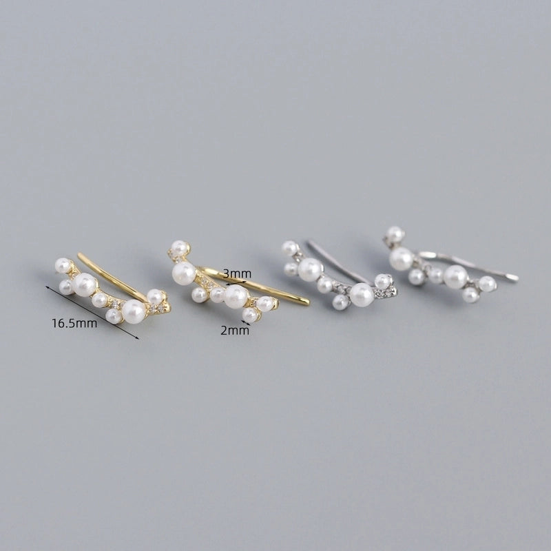 1 Pair 925 Sterling Silver Artificial Pearls Geometric Ear Studs