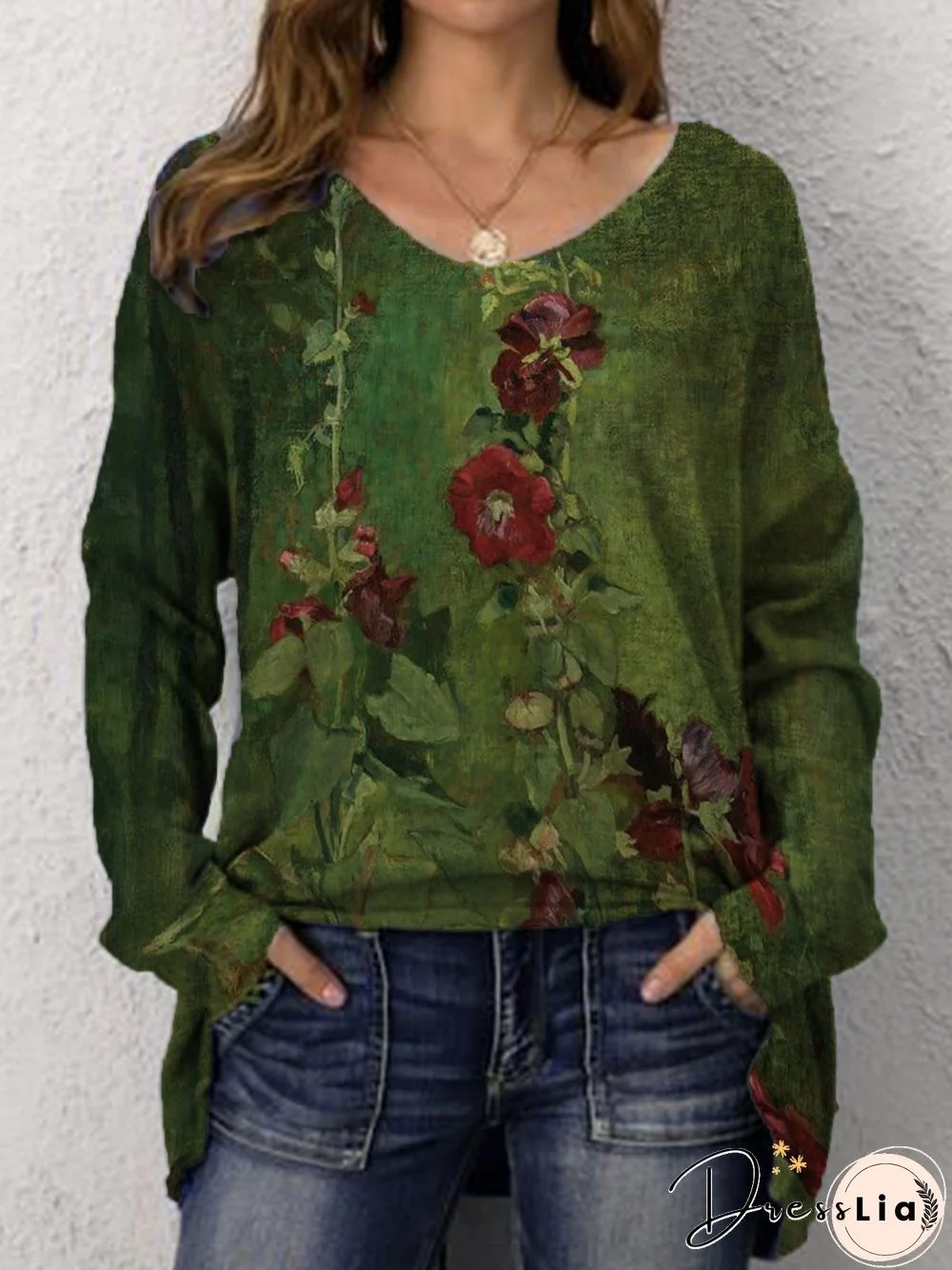 Holiday Floral Shift Polyester Cotton Tops