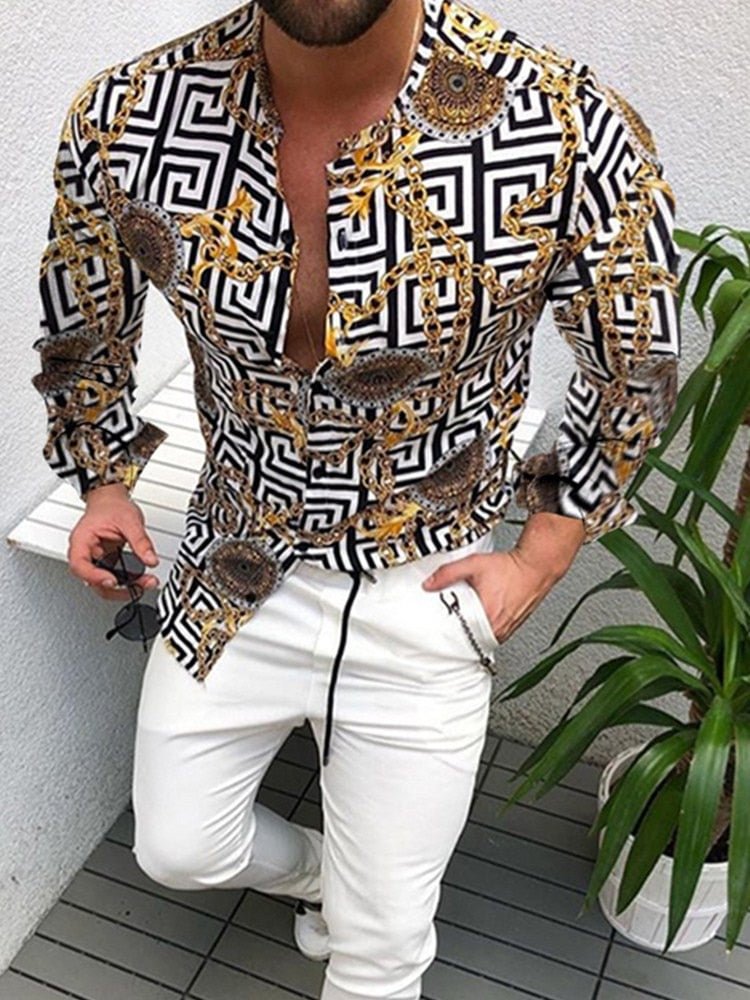 Hip Hop Dye Snap Button Long Sleeve Shirts Men Fashion Casual Streetwear Dress Shirt Male Hipster Shirts Tops S-3XL