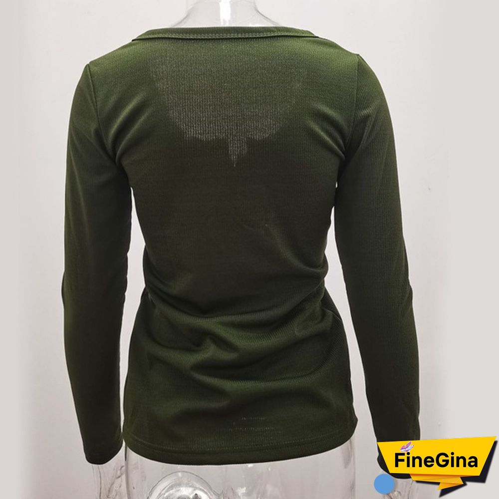 Spring Tight-fitting Bottoming Shirt U-neck Ribbed Long-sleeved Blouse Women's Clothing