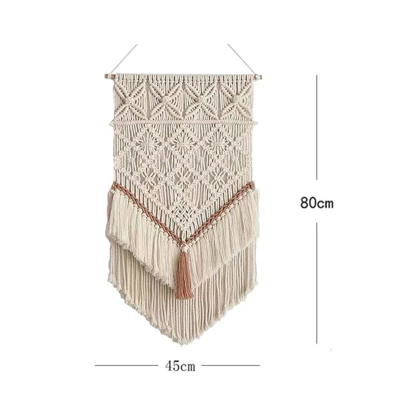 Macrame Tapestry Handmade Woven Macrame Wall Hanging Tapestry Leaf Feather Boho Decoration Home Decor Aesthetic Wall Tapestry