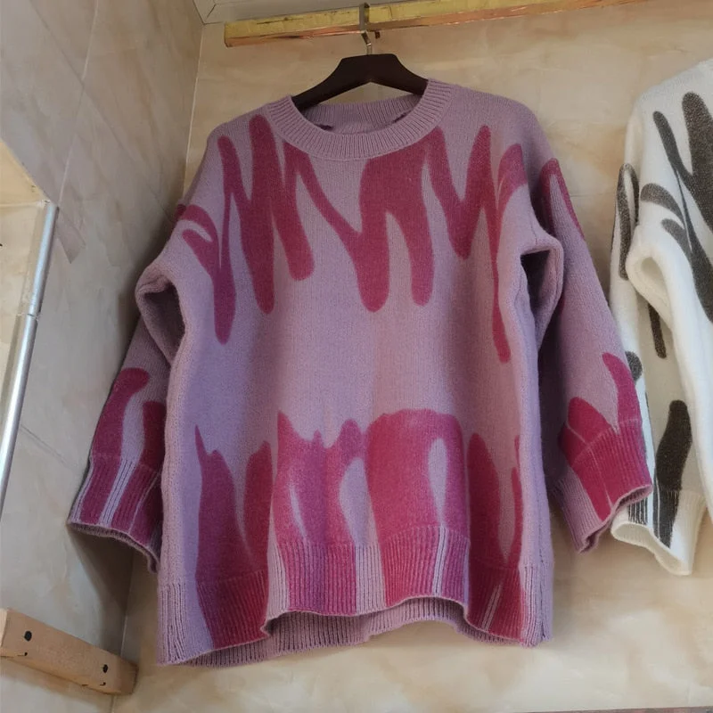 Tossy New Tie-Dye Knit Women's Oversize Sweater Pullovers Long Sleeve Y2k Casual 2021 Winter Streetwear Loose Pull Femme Jumper