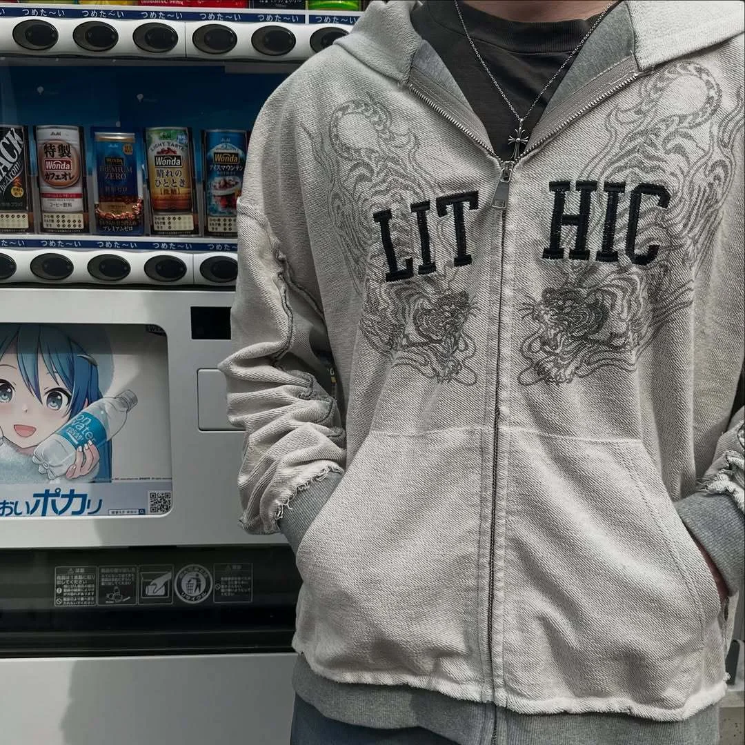 Athvotar Athvotar Personality Zippered Sweatet Double-Layer Fake Two-Piece Hooded Jacket Trendy Street Casual Sweating