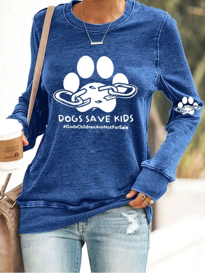 Women's Dogs Save Kids Print Casual Sweatshirt