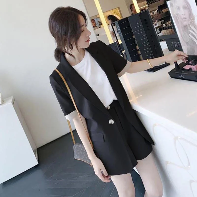 Jangj Style Spring Summer Solid Color Casual Short Suits 2022 Korean Style Elegant Blazer Women's Professional Clothing