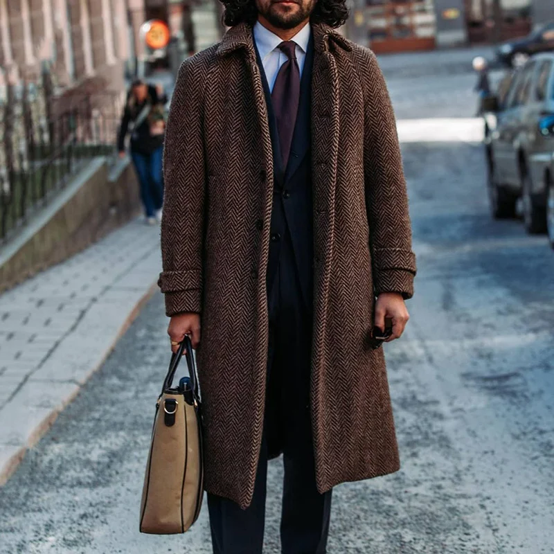 Solid color loose men's woolen coat