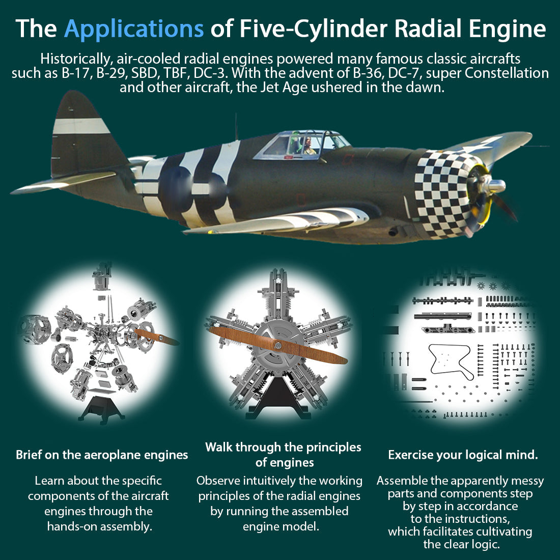 5 Cylinder Radial Engine Model Kit - 1:6 Full Metal Aircraft Engine  - Build Your Own Radial Engine