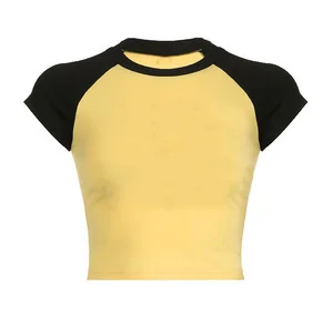 Uveng Uveng Color Thread Rotator Sleeve T-Shirt Women's Short Crop Tight Thin Shirt Short Sleeve Casual