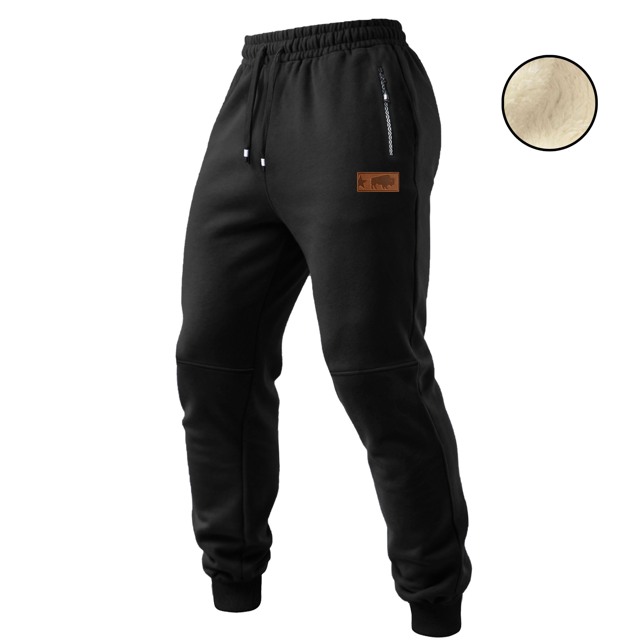 Men's Vintage Western Cowboy Fleece Zipper Pocket Elastic Drawstring Jogging Sweatpants