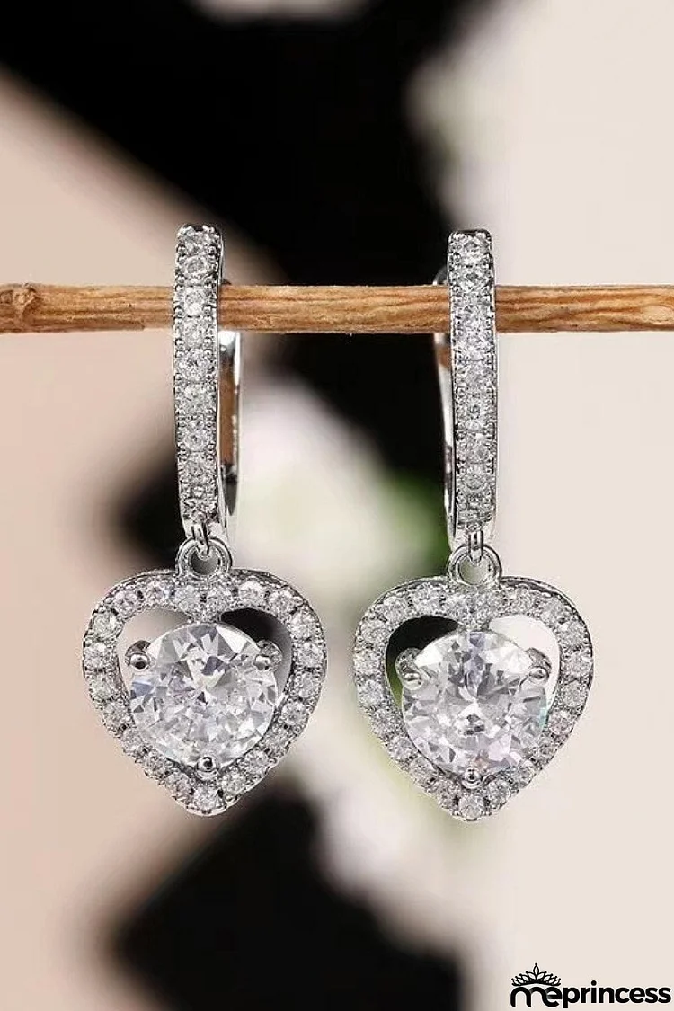 2 Carat Moissanite Platinum-Plated Heart Drop Earrings